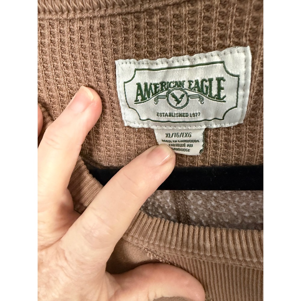 American Eagle Outfitters Oversize Sweatshirt XL Slouchy Tan Fleece Mountain - Picture 5 of 8